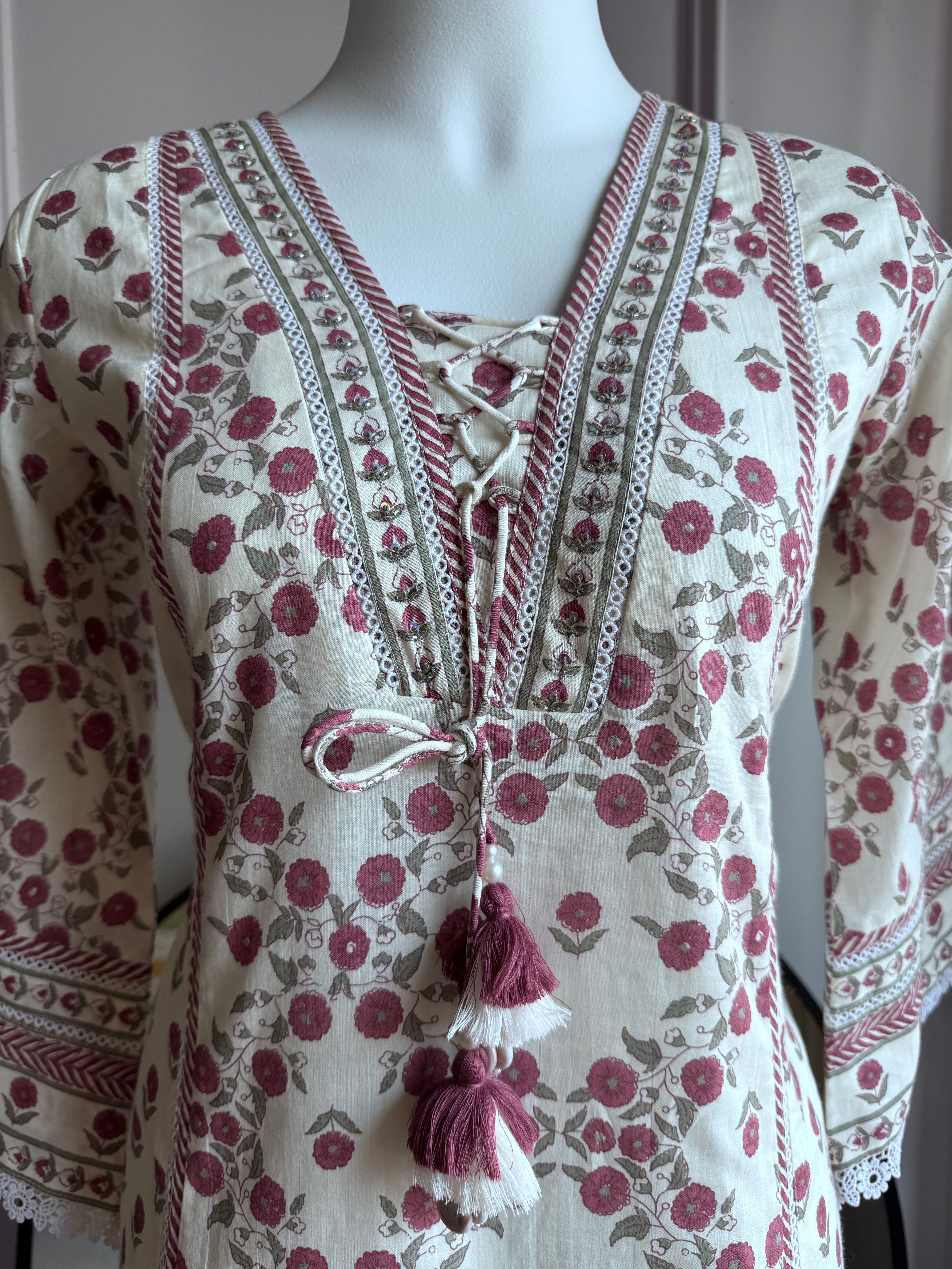 Gauri  Cotton Print Dress- Purple
