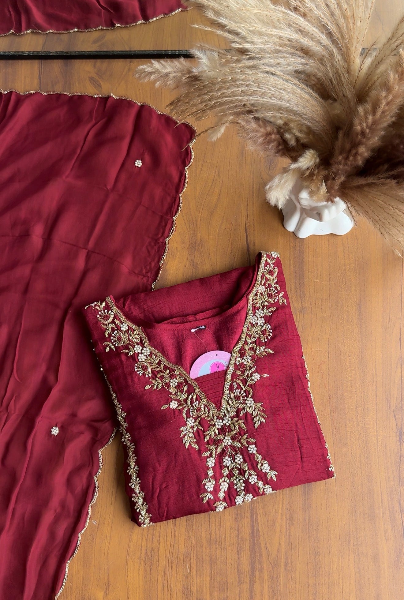 Tanya Handwork Anarkali Dress- Maroon Red