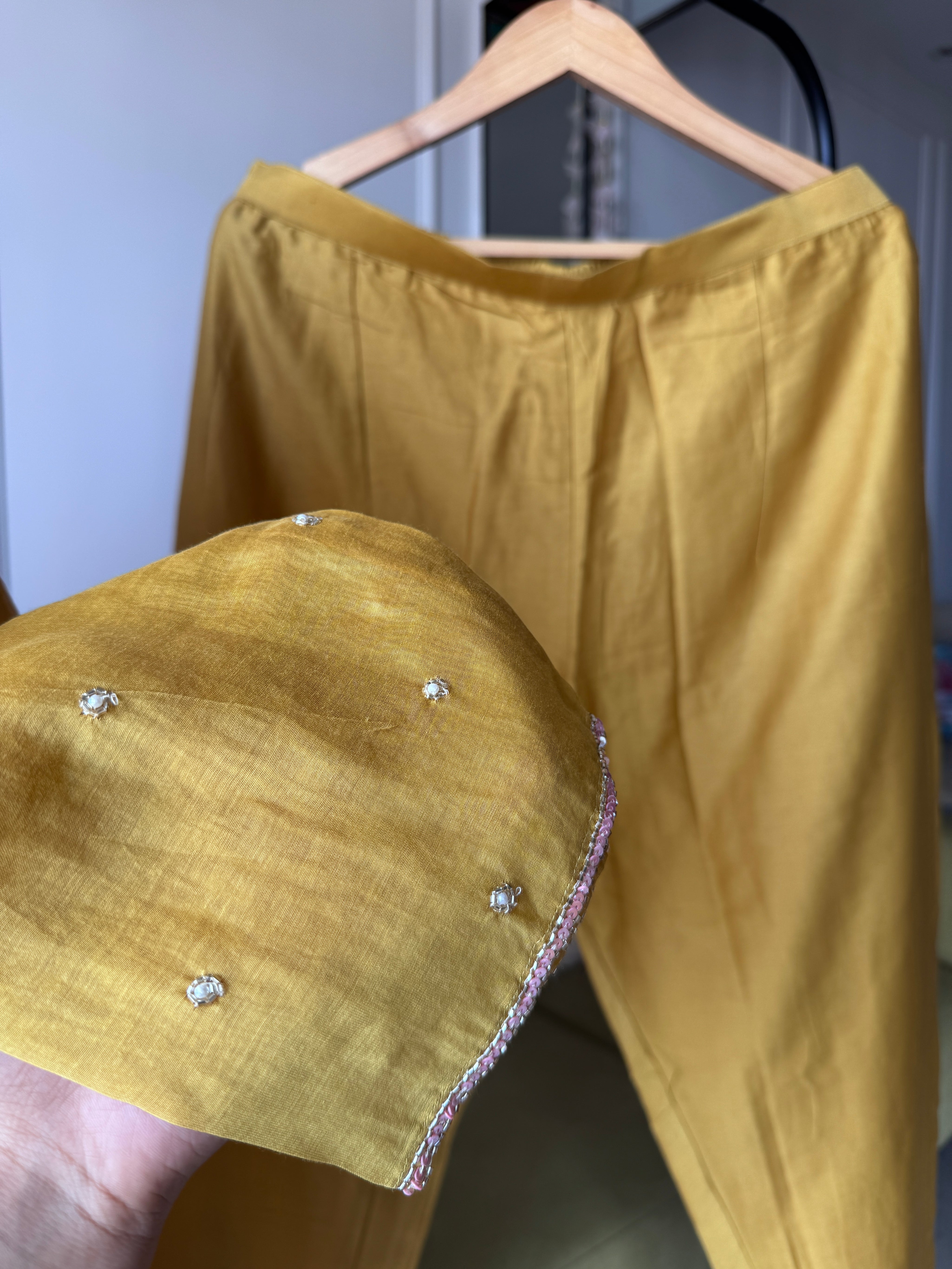 Ridhima Handwork Mul Chanderi Dress- Yellow