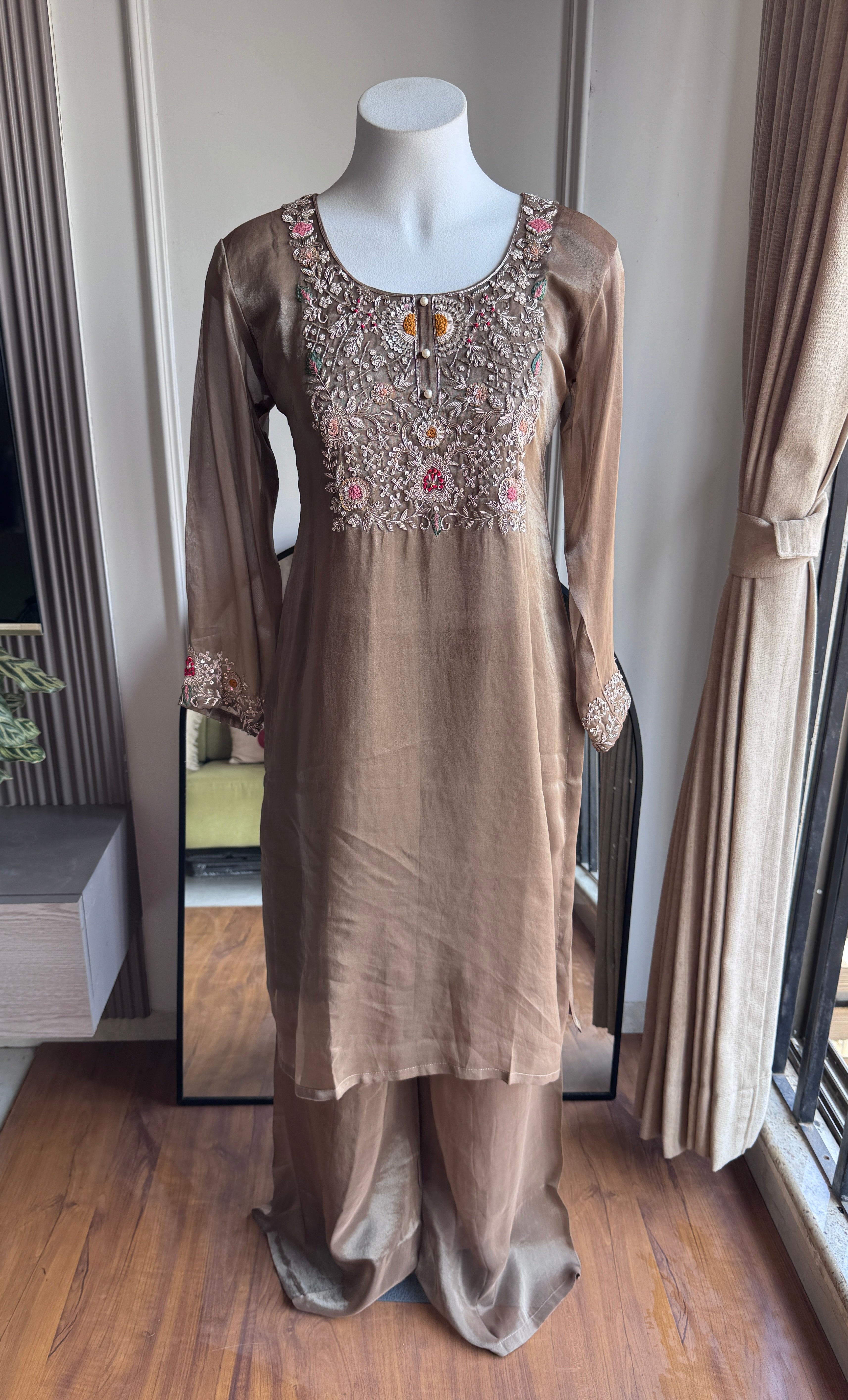 Raha Tissue Short Kurta Plazzo  Dress- Mouse