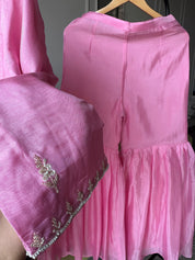 Rajvi Handwork Short Kurta With Plazzo Set- Baby Pink