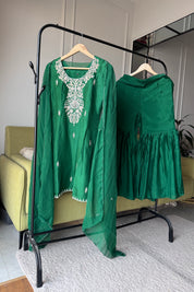 Rajvi Handwork Short Kurta With Plazzo Set- Green
