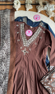 Gauri V Neck Anarkali Dress-Brown