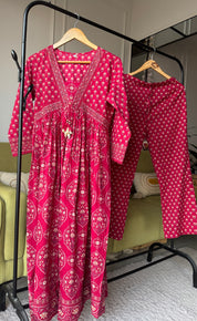 Niyati Cotton Anarkali Dress-Pink