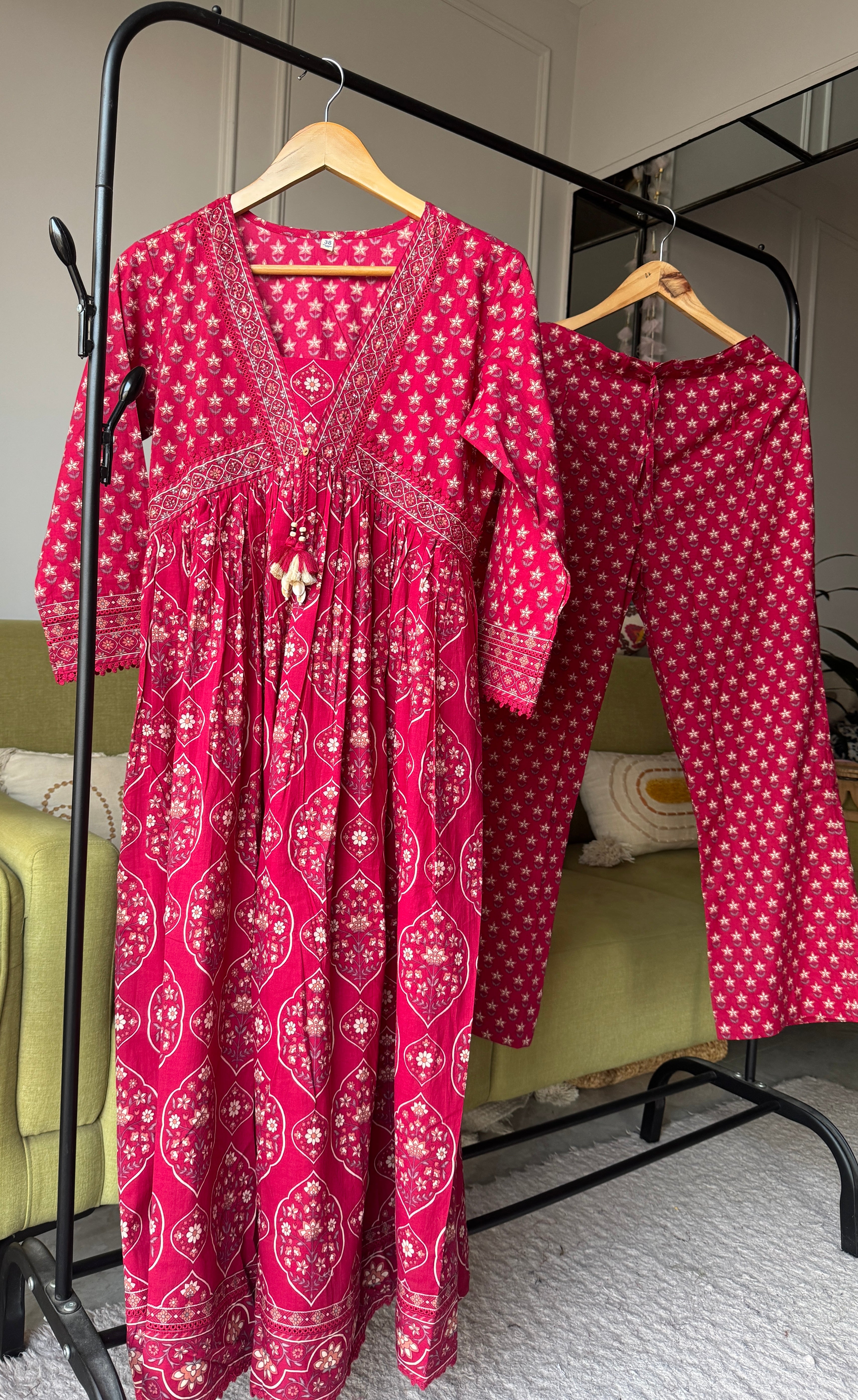 Niyati Cotton Anarkali Dress-Pink