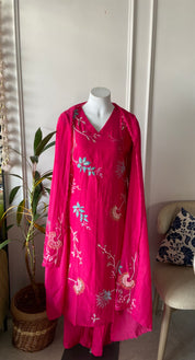 Taniya v neck gotta patti dress- Rani Pink