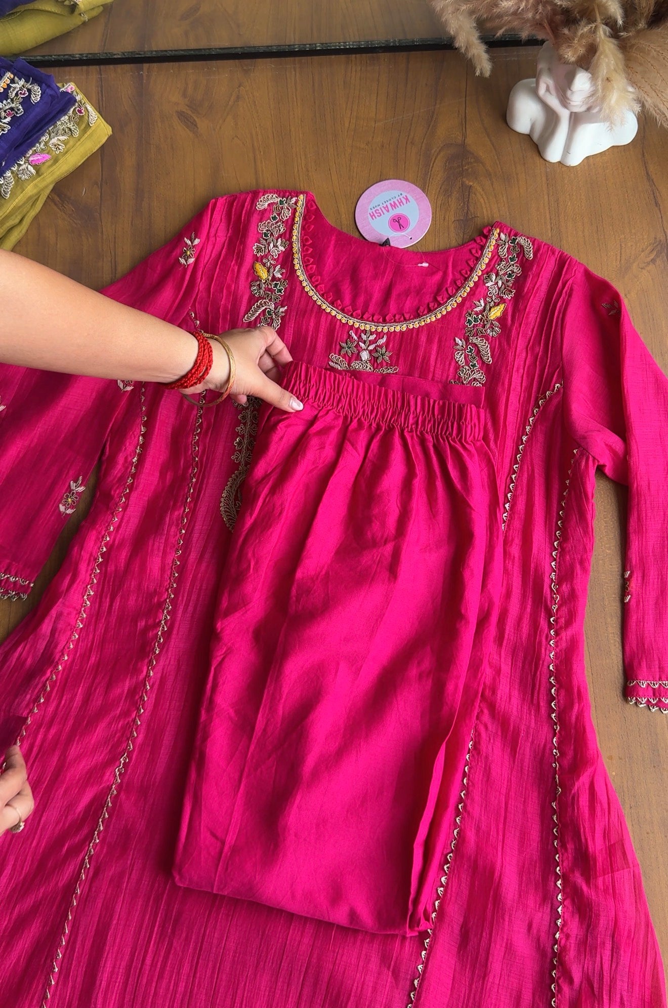 Tara Contrast Bandhej Dupatta Pure zardosi Dress-Pink