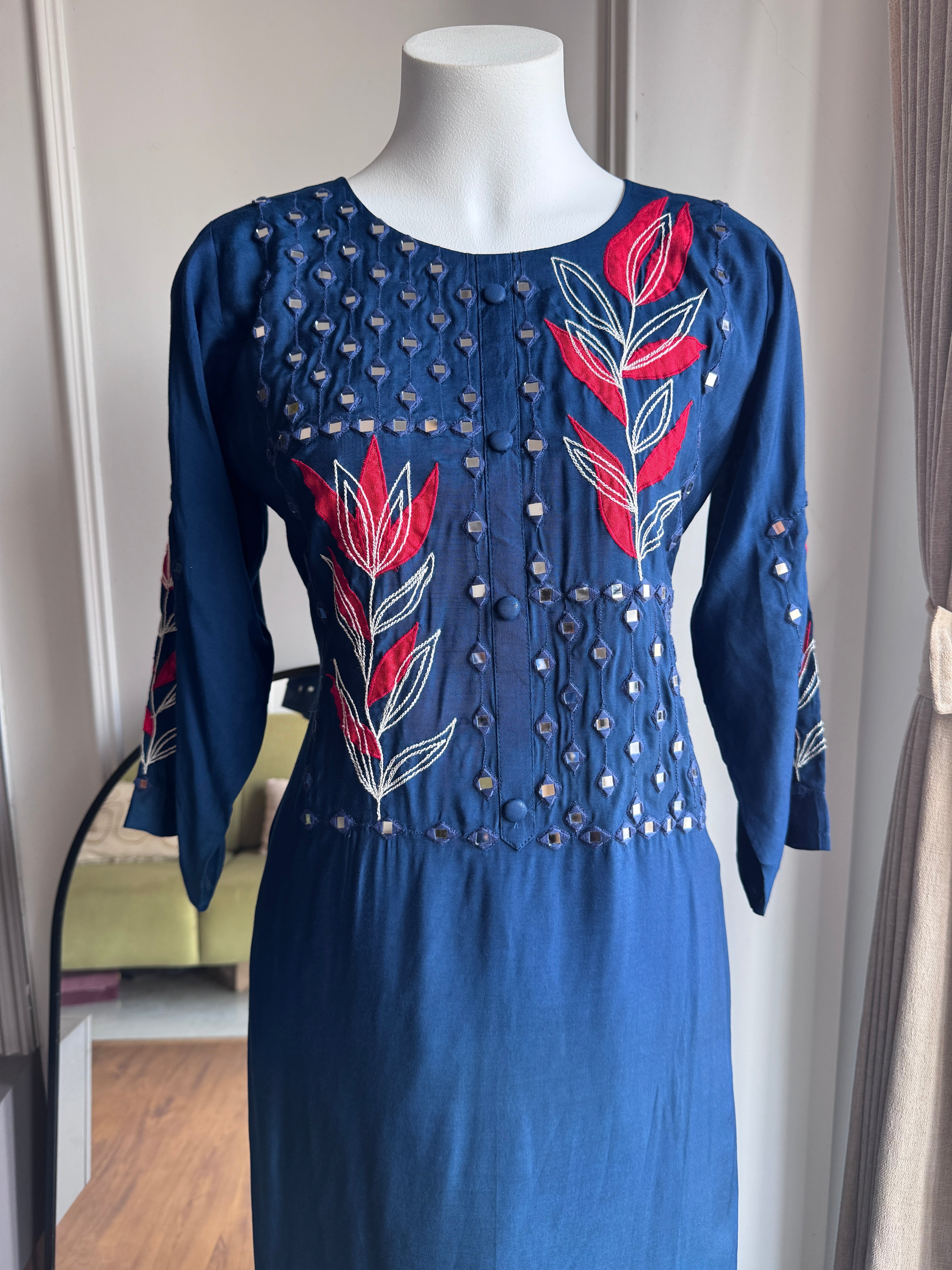 Ruchi Embroided Mirror Work Dress- Dark Blue