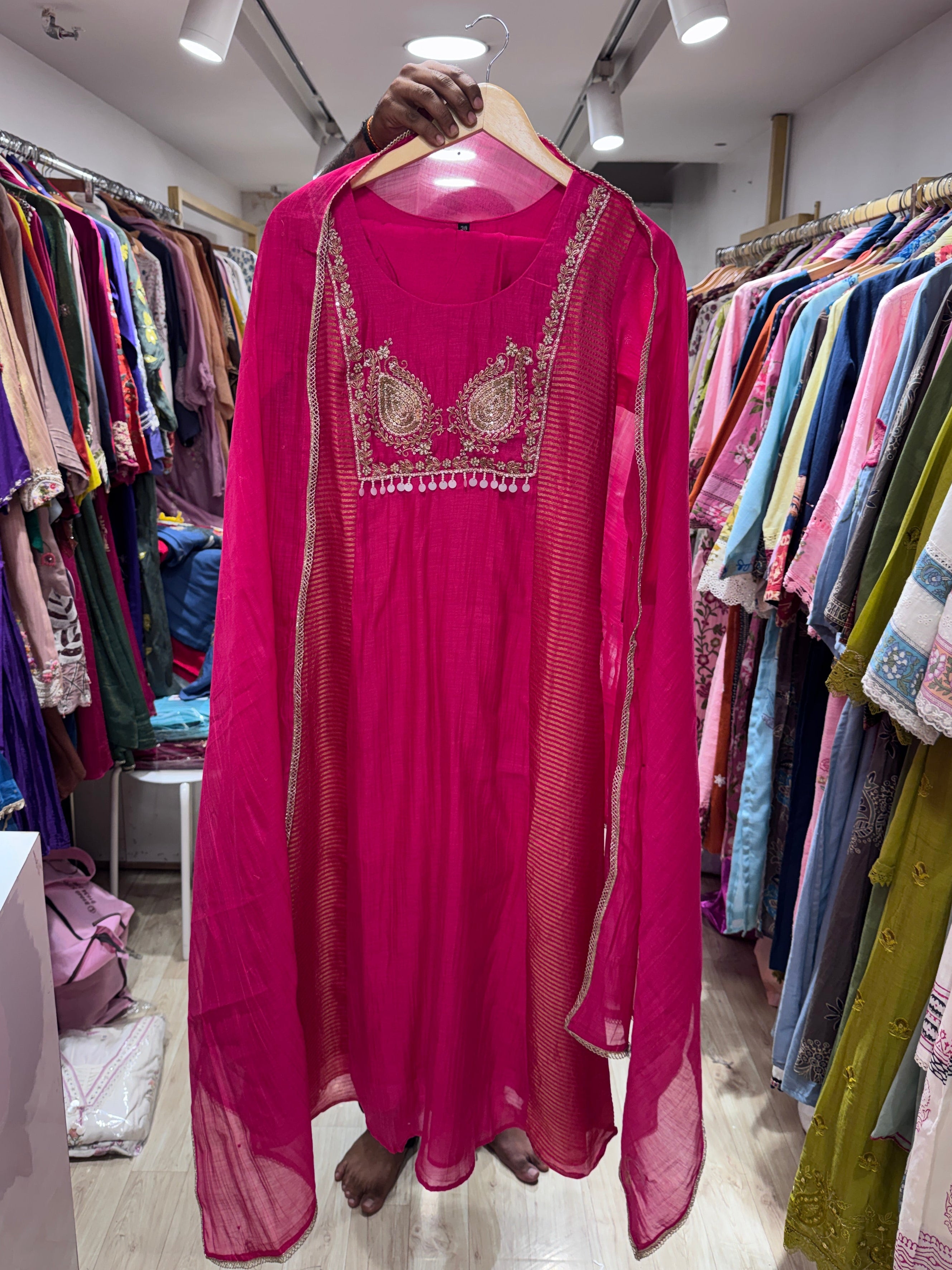 Chanchal tissue and mul chanderi dress- Pink