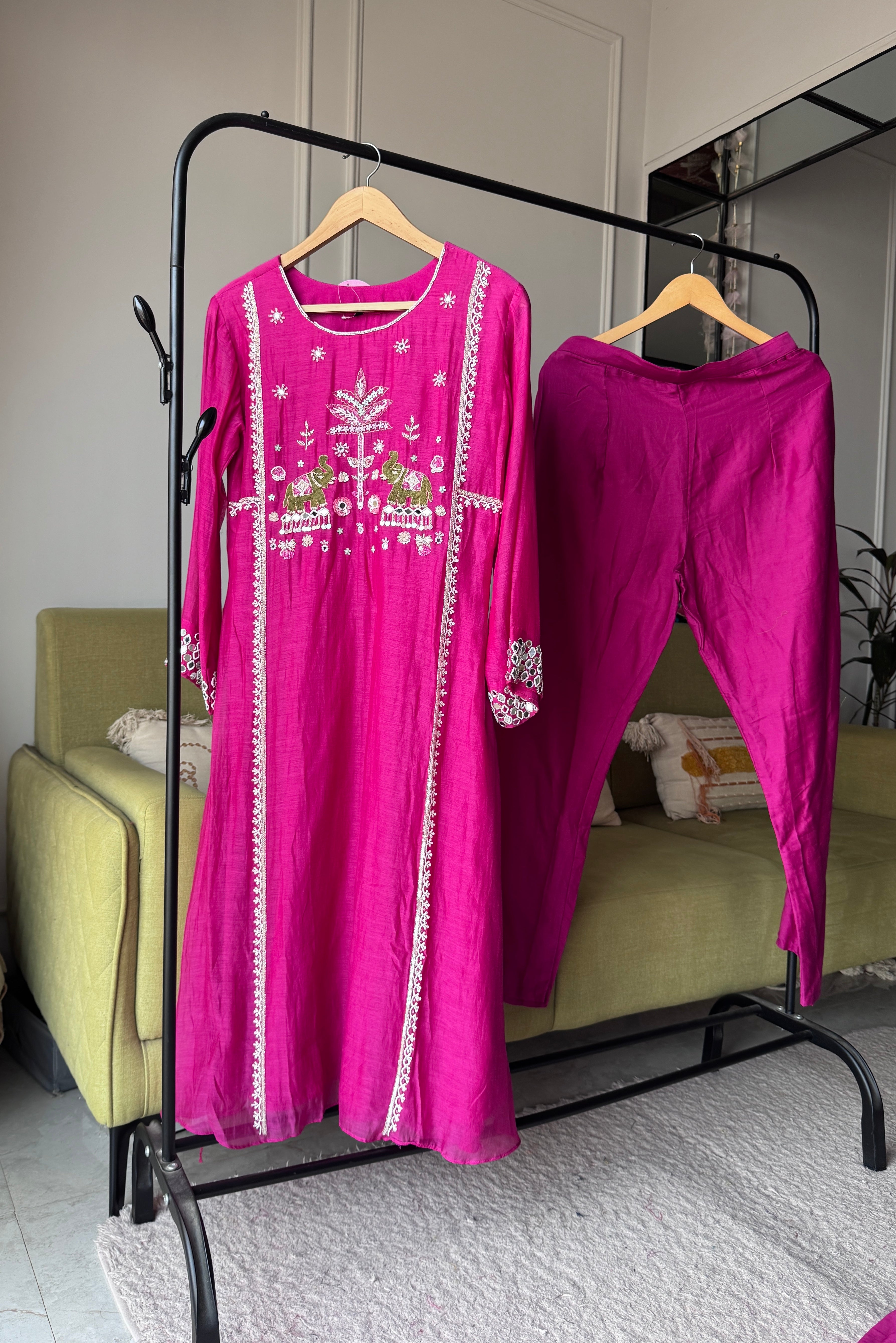 Darshana mul chanderi Handwork dress- Pink