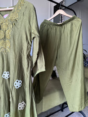 Mehek Aline  Mul Chanderi Dress- Mehndi Green