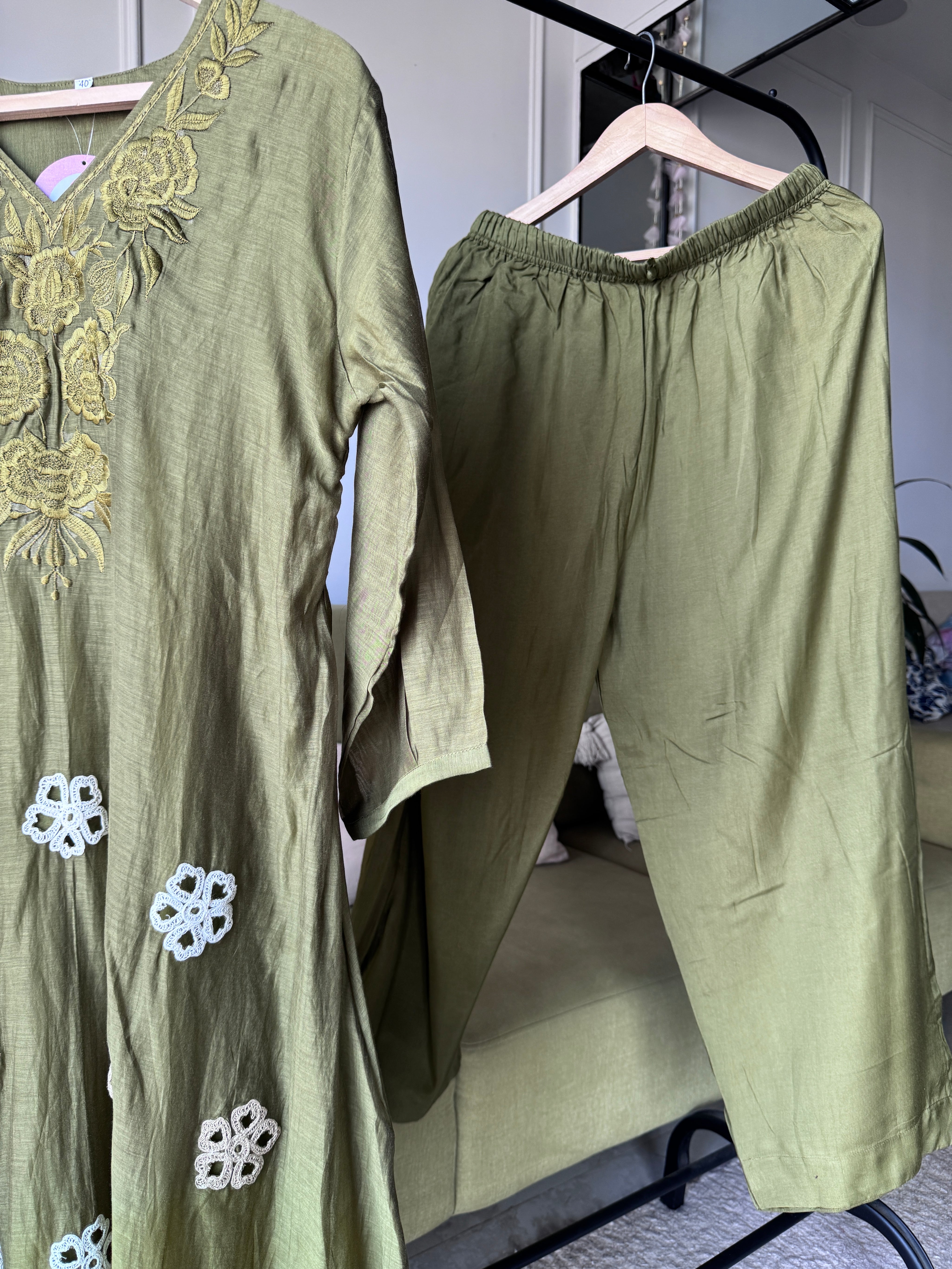 Mehek Aline  Mul Chanderi Dress- Mehndi Green