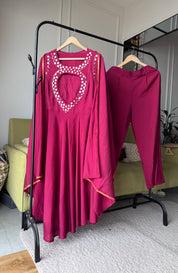 Kainat Muslin Mirror Work Dress- Maroon