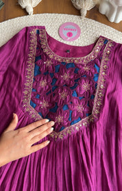 Riya cutwork Contrast Anarkali Dress- Purple