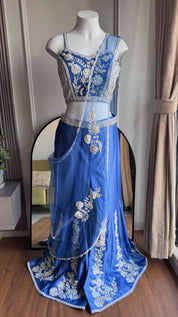 Jisoue Handwork Drape Saree Set- Sky Blue
