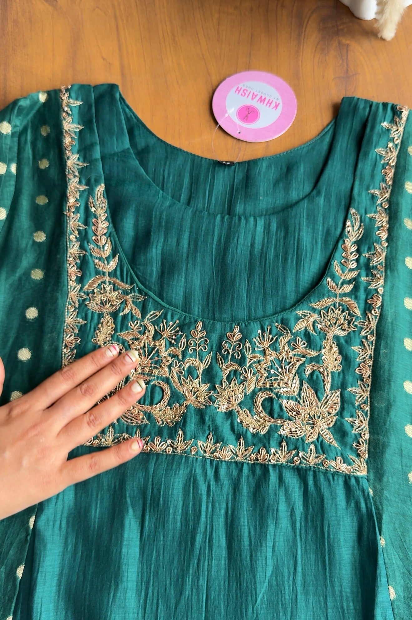 Akshita Pure Mul Chanderi Dress-Green