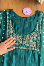 Akshita Pure Mul Chanderi Dress-Green