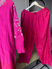 Megha Handwork Mul Chanderi Dress- Pink