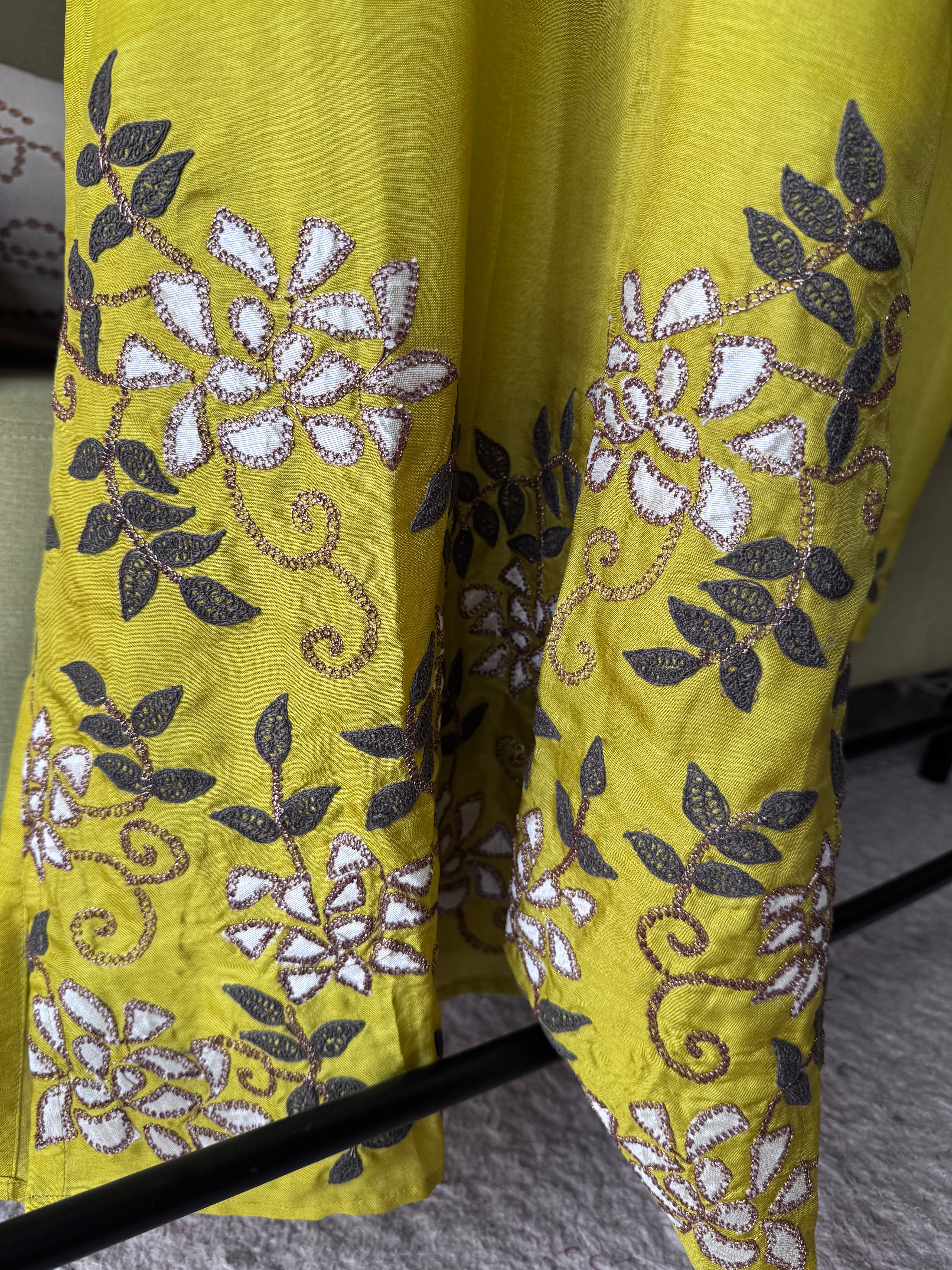 Meenal Handwork Russian Silk Dress- Yellow