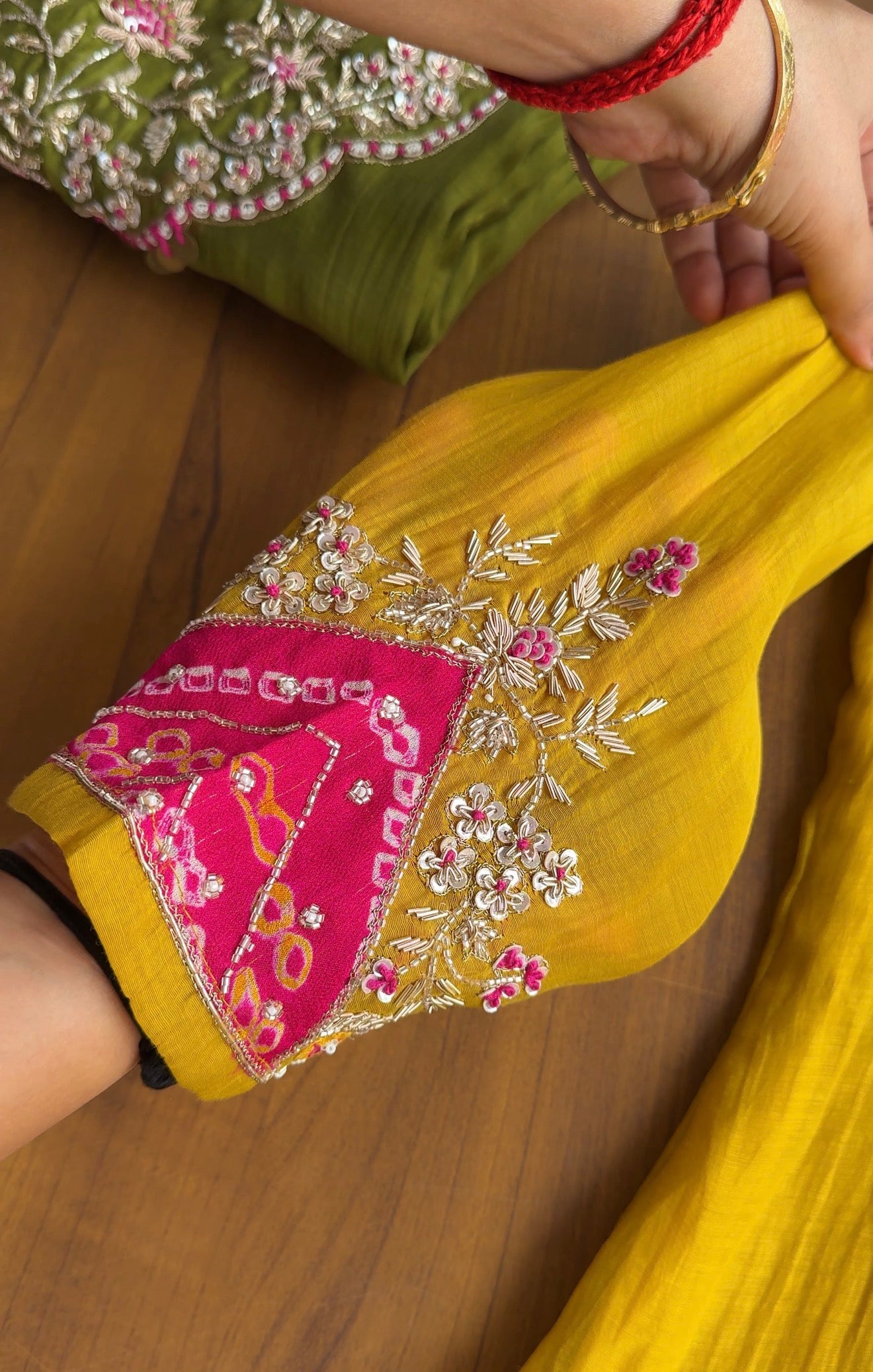 Veeral Bandhani Hand Work Aline Dress- Yellow