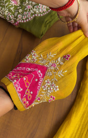 Veeral Bandhani Hand Work Aline Dress- Yellow