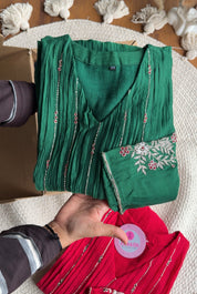 Shubhi aline Mul Chanderi Hand Work Dress- Green