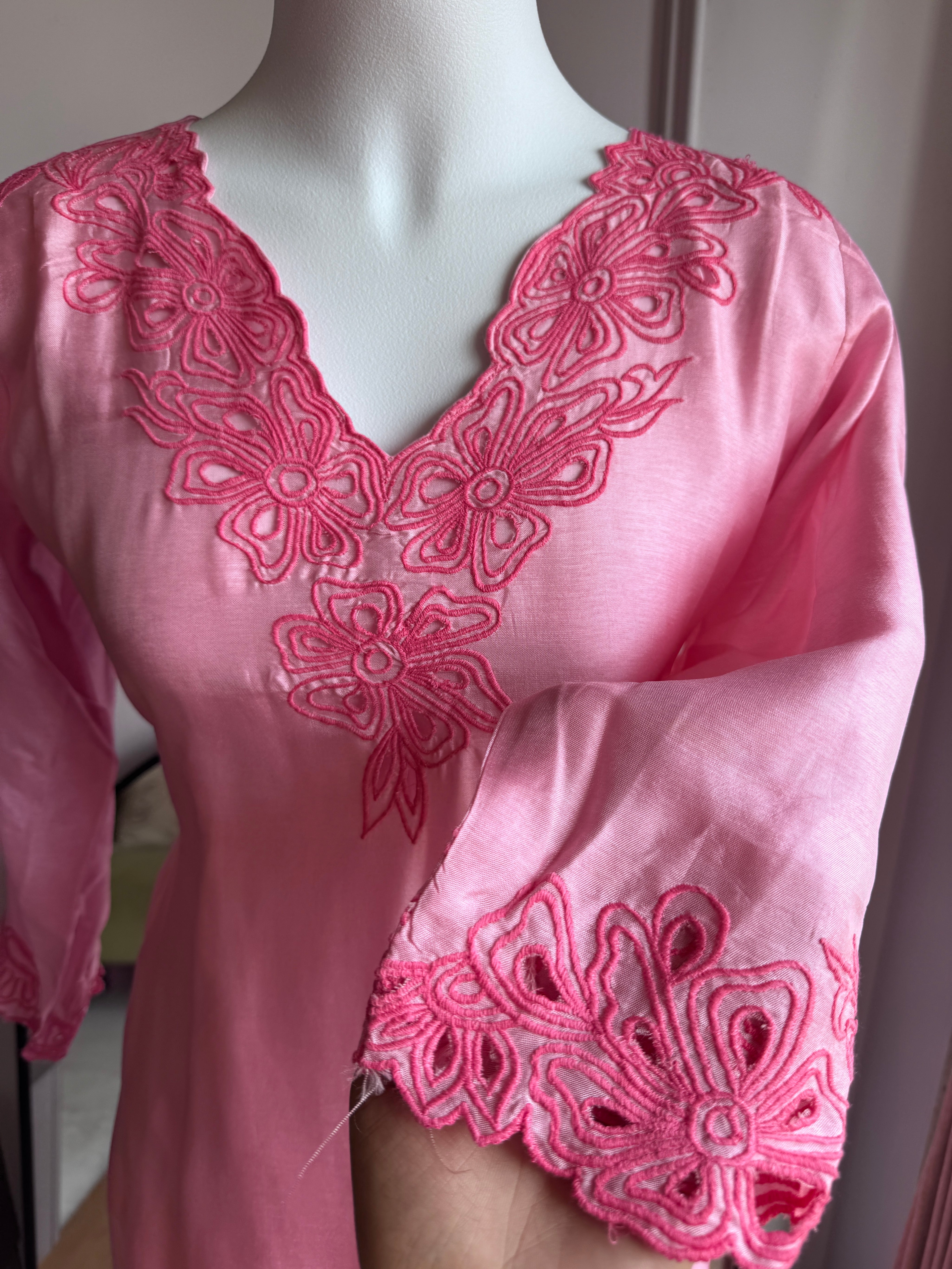 Krisha Cut Work Dress- Baby Pink