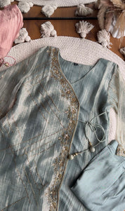 Khushi Handwork Angrakha Dress- Mint Green