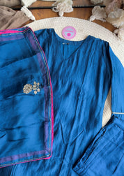 Sneha V Neck Mul Chanderi Dress- Blue