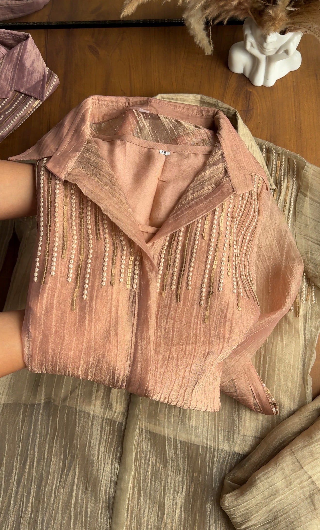 Ritu Sequins Coord Set- Peach