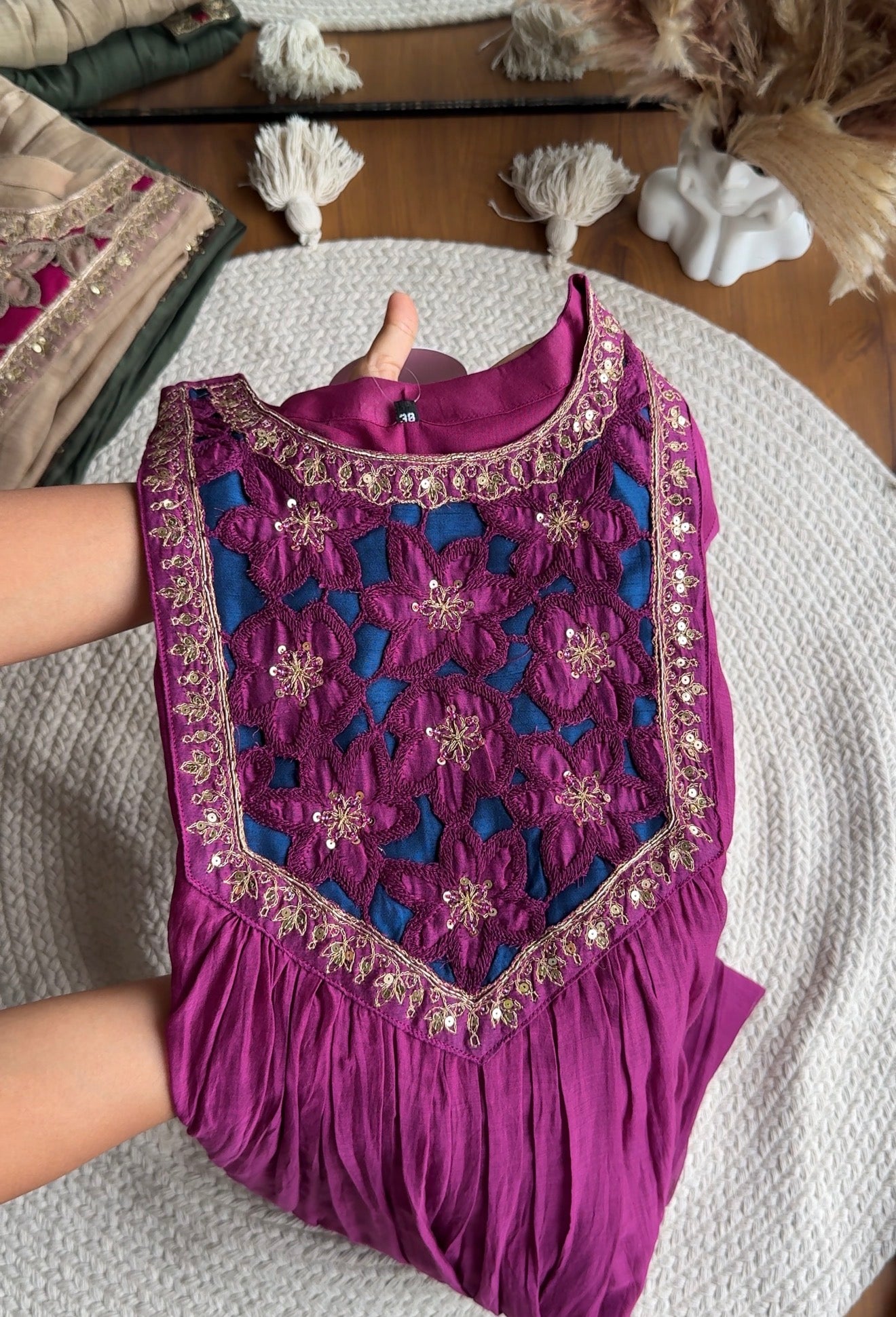 Riya cutwork Contrast Anarkali Dress- Purple