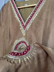 Raveena Embroided Tulip Pant Coord Set- Brown