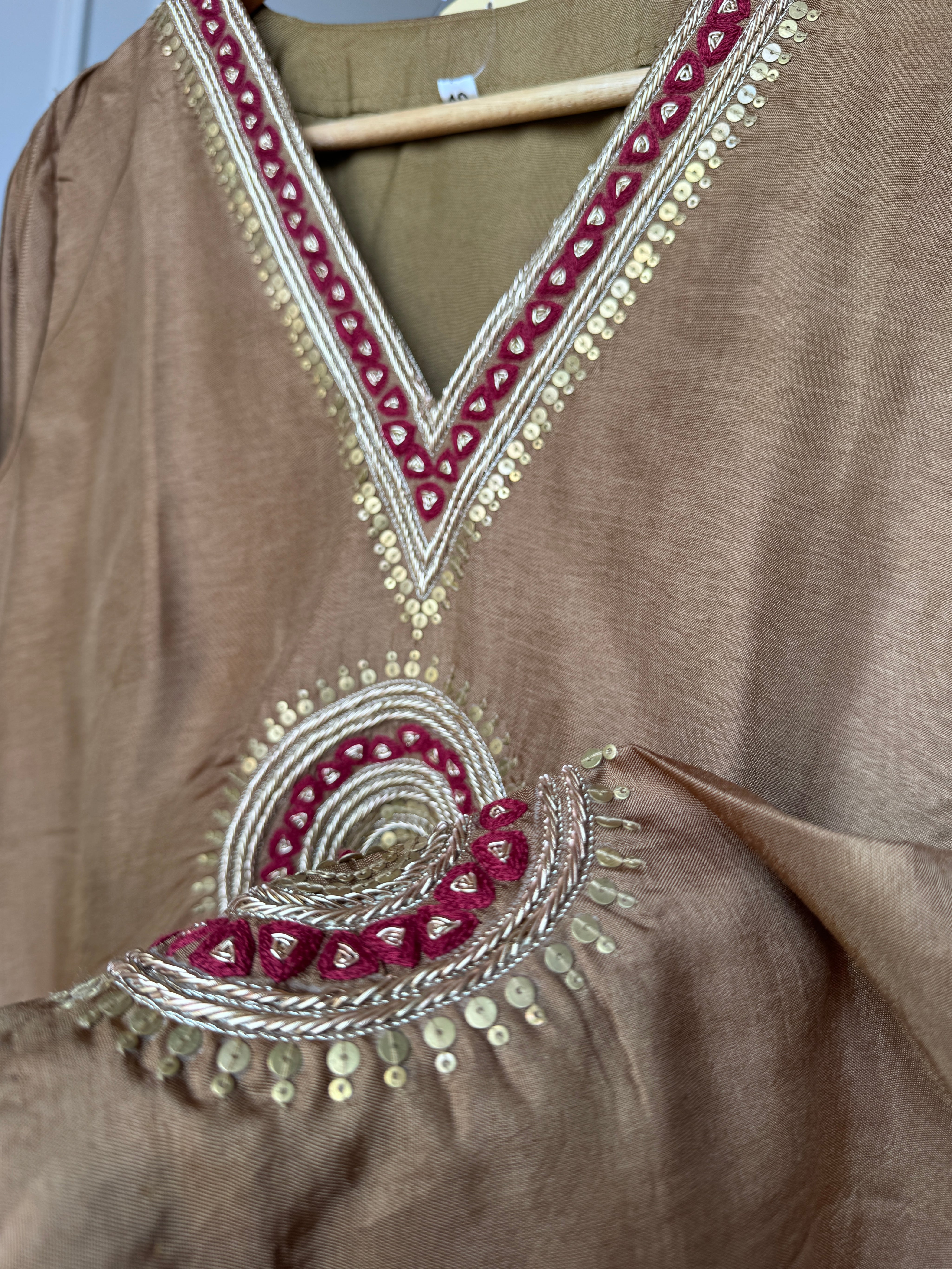 Raveena Embroided Tulip Pant Coord Set- Brown