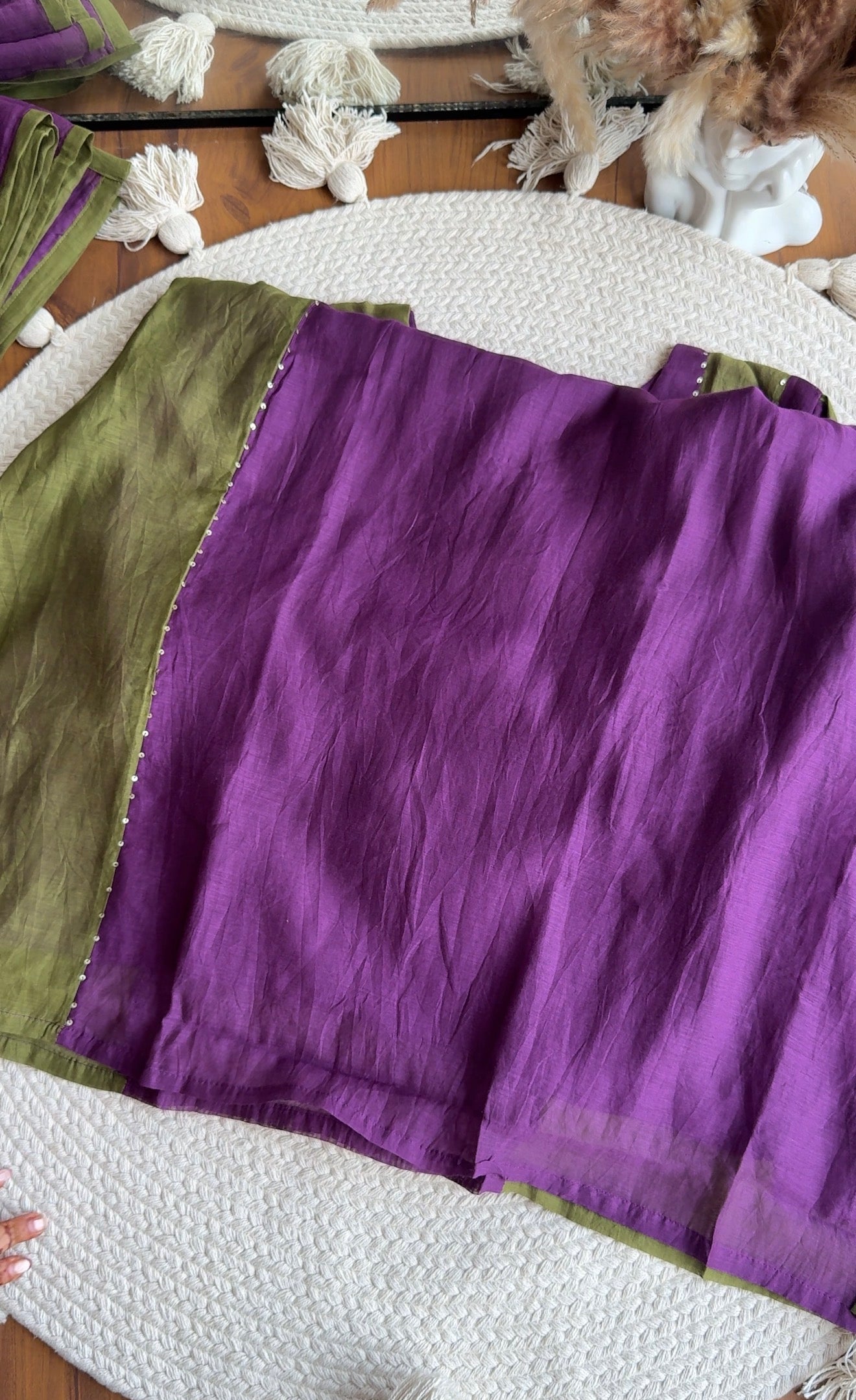 Saarthi Contrast Panel Mul Chanderi Dress- Purple