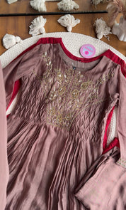 Sanjana  Mul Chanderi Handwork Anarkali - Brown