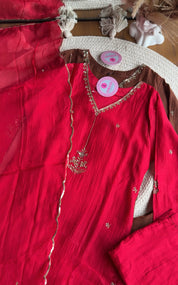 Akshara Hand Work Aline Dress- Red