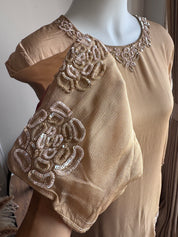 Esha Handwork Short Kurta Sharara Dress-Beige (Make to Order)