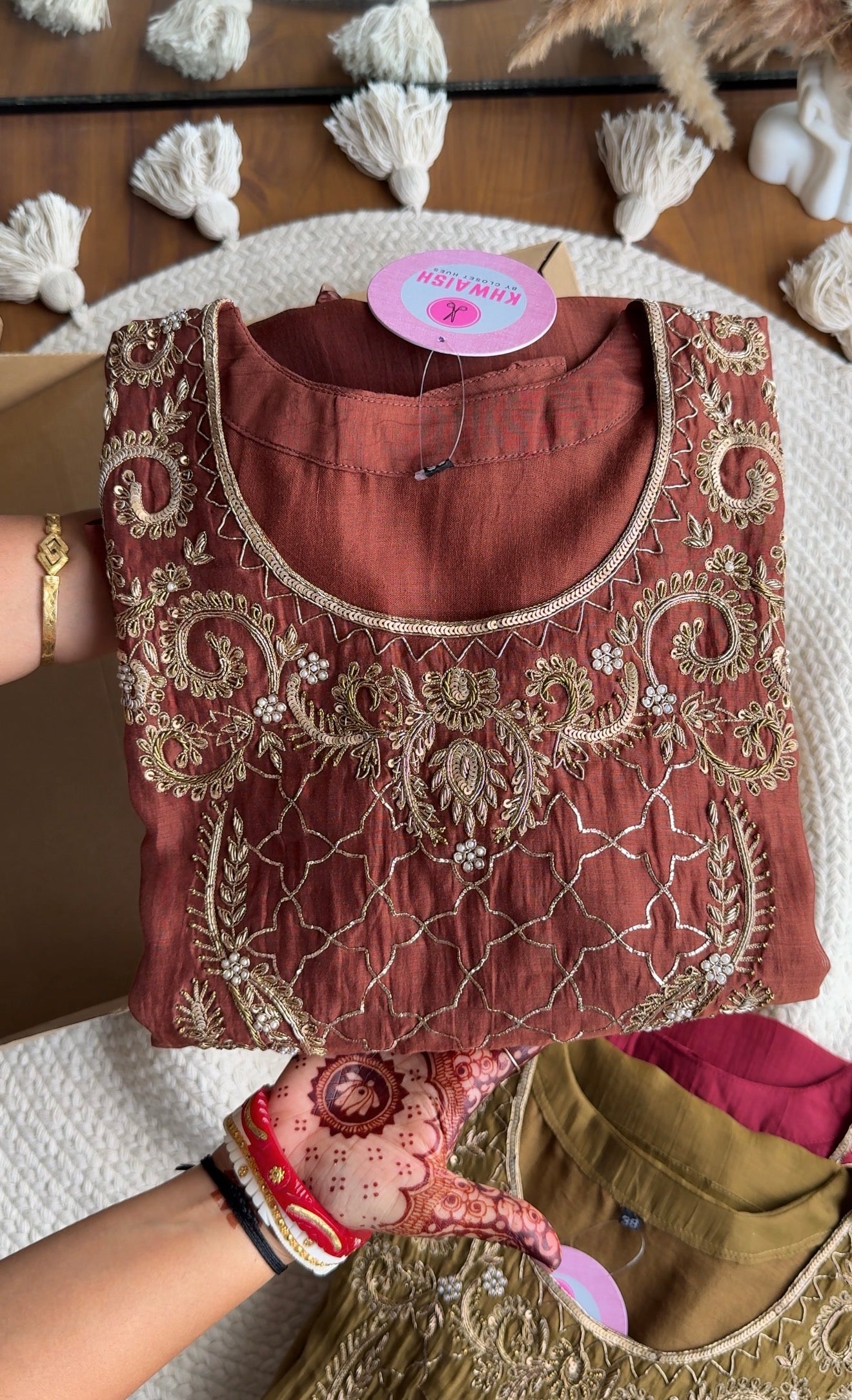 Shama Hand  Zardoshi Aline Dress- Brown