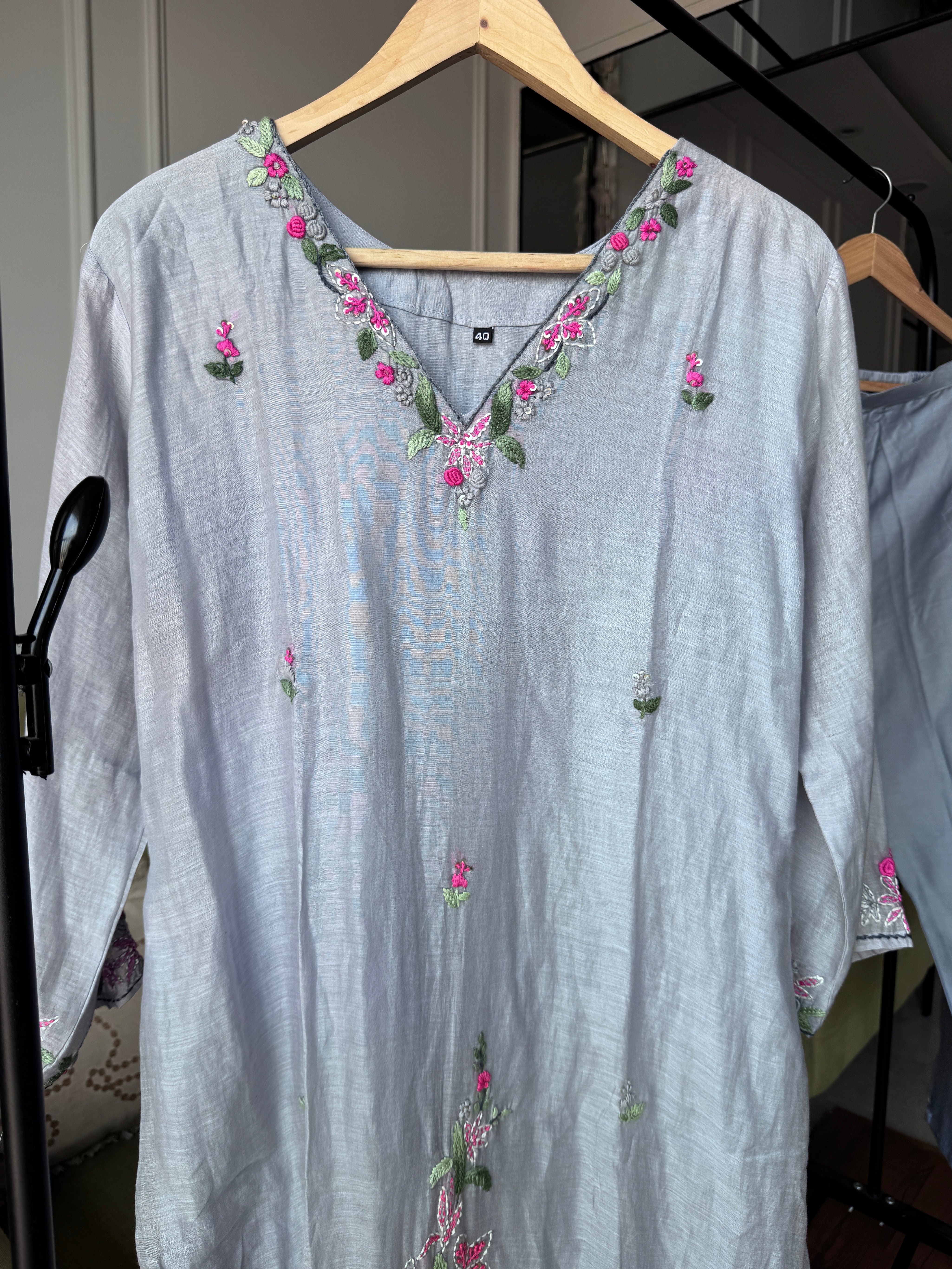 Apoorva Katha Work Mul Chanderi Dress- Dusty Lilac (Make to Order)