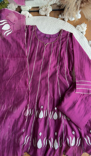 Surbhi Short Kurta Patchwork Applique Anarkali Dress- Wine
