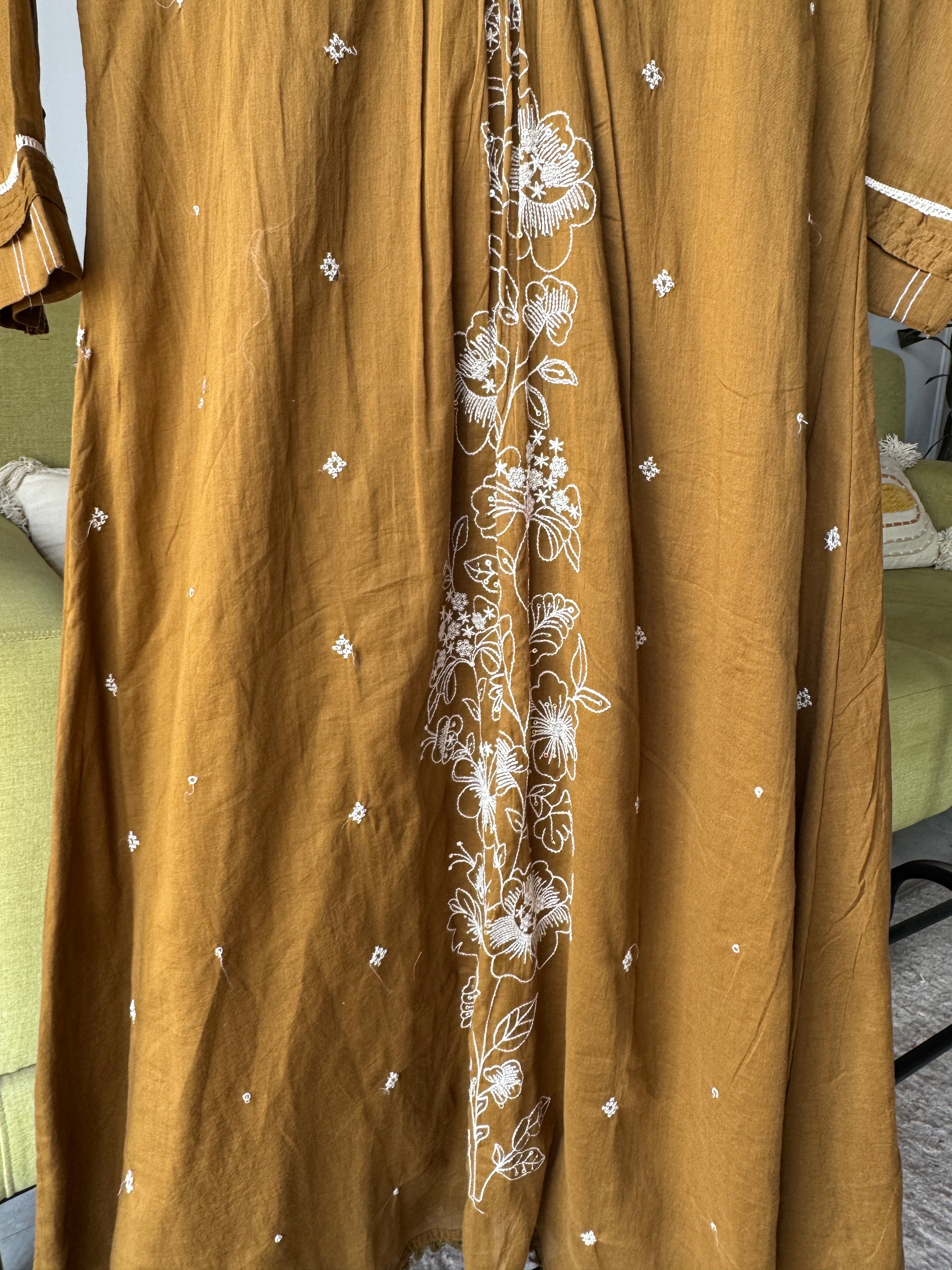 Simoni Embroided Aline Dress- Mehndi Green