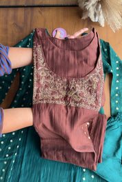 Akshita Pure Mul Chanderi Dress-Brown