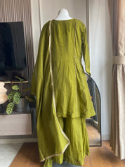 Heer pure mul Chanderi plazo dress- Olive Green