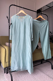 Sili Handwork Galss Tissue Dress- Blue