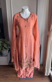 Hrida Katha Work Mul Chanderi Dress- Peach (Make to Order)