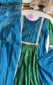 Priya Dual Tone Dress- Blue with Green