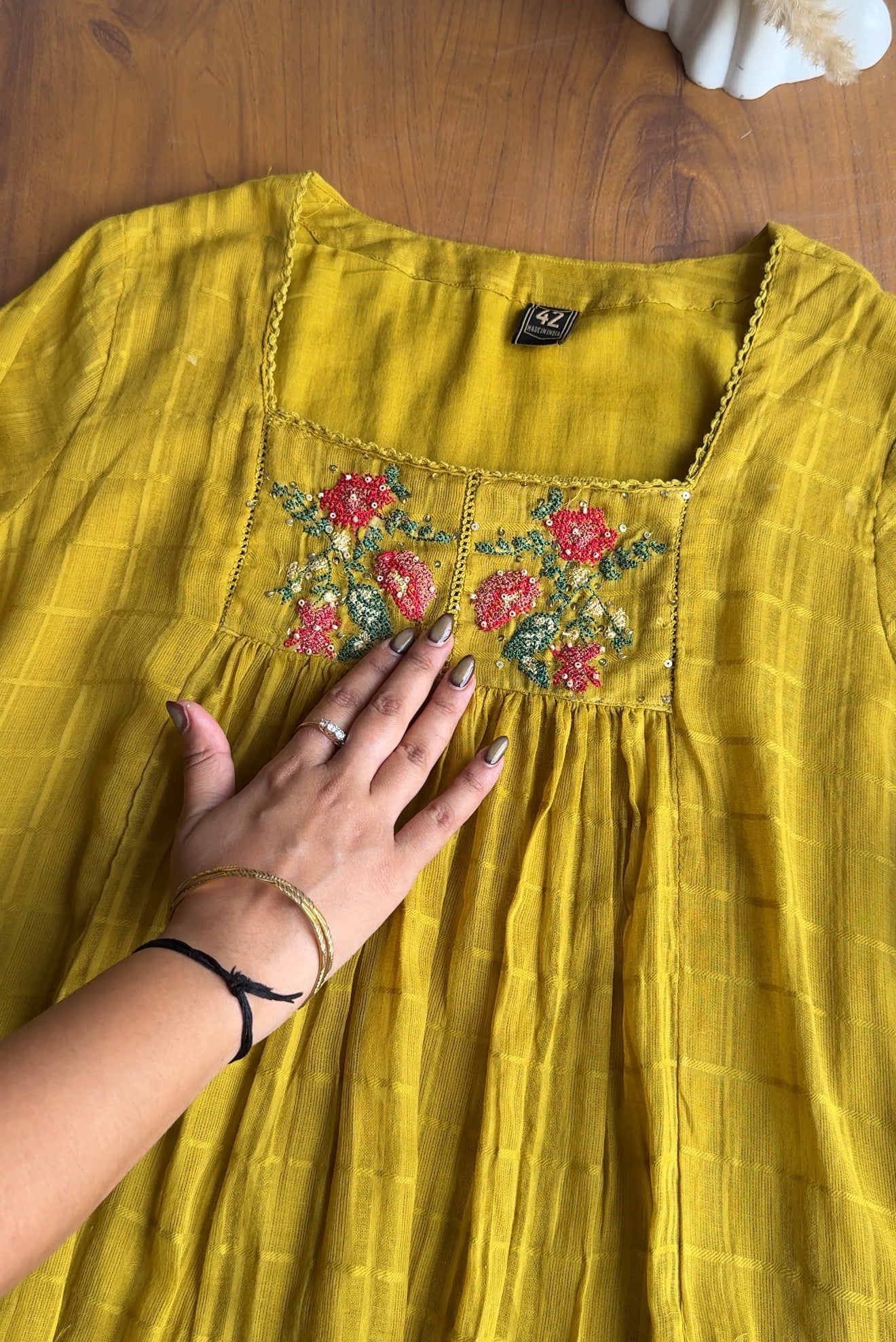 Somya pure mul cotton embroidered dress-Yellow