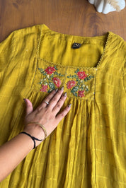 Somya pure mul cotton embroidered dress-Yellow
