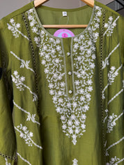 Zhalak Thread Work Side Cut Dress- Green