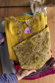 Kinjal Heavy Hand Zardosi Dress- Yellow